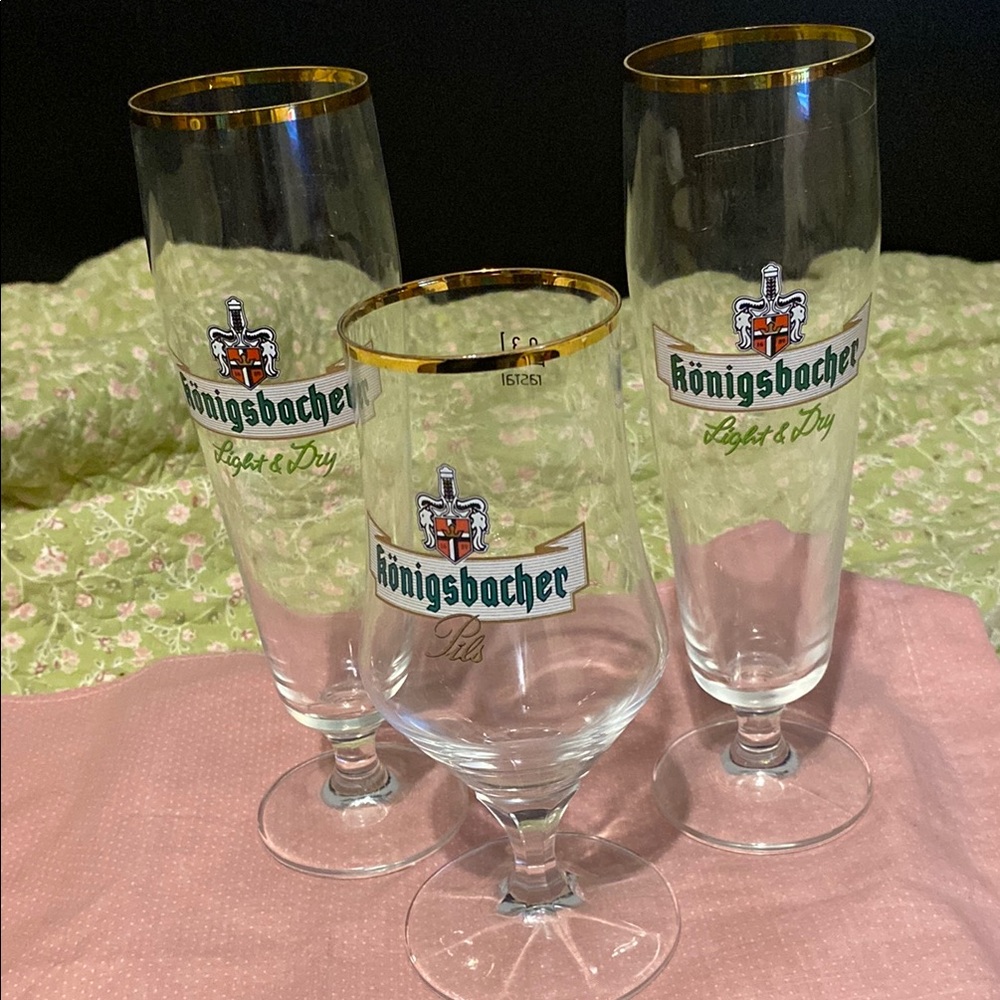 Set of 3 Vintage Konigsbacher Pils Beer Glasses.